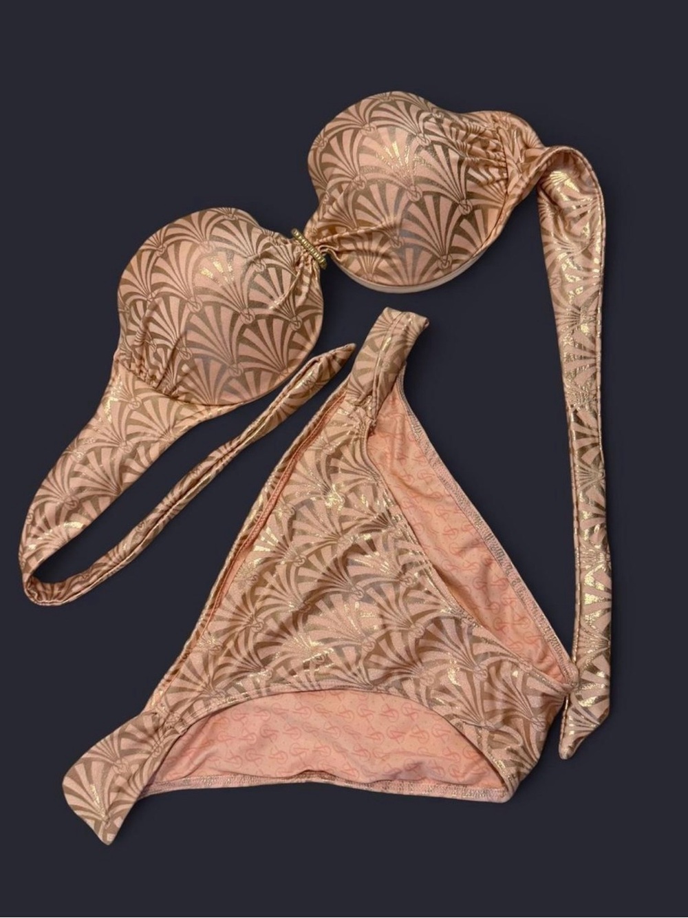 Vintage Victoria Secret Strapless Pink Gold Art Deco Bikini Set - Picture 1 of 3